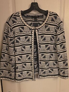 St. John Black and White Patterned Knit Cardigan